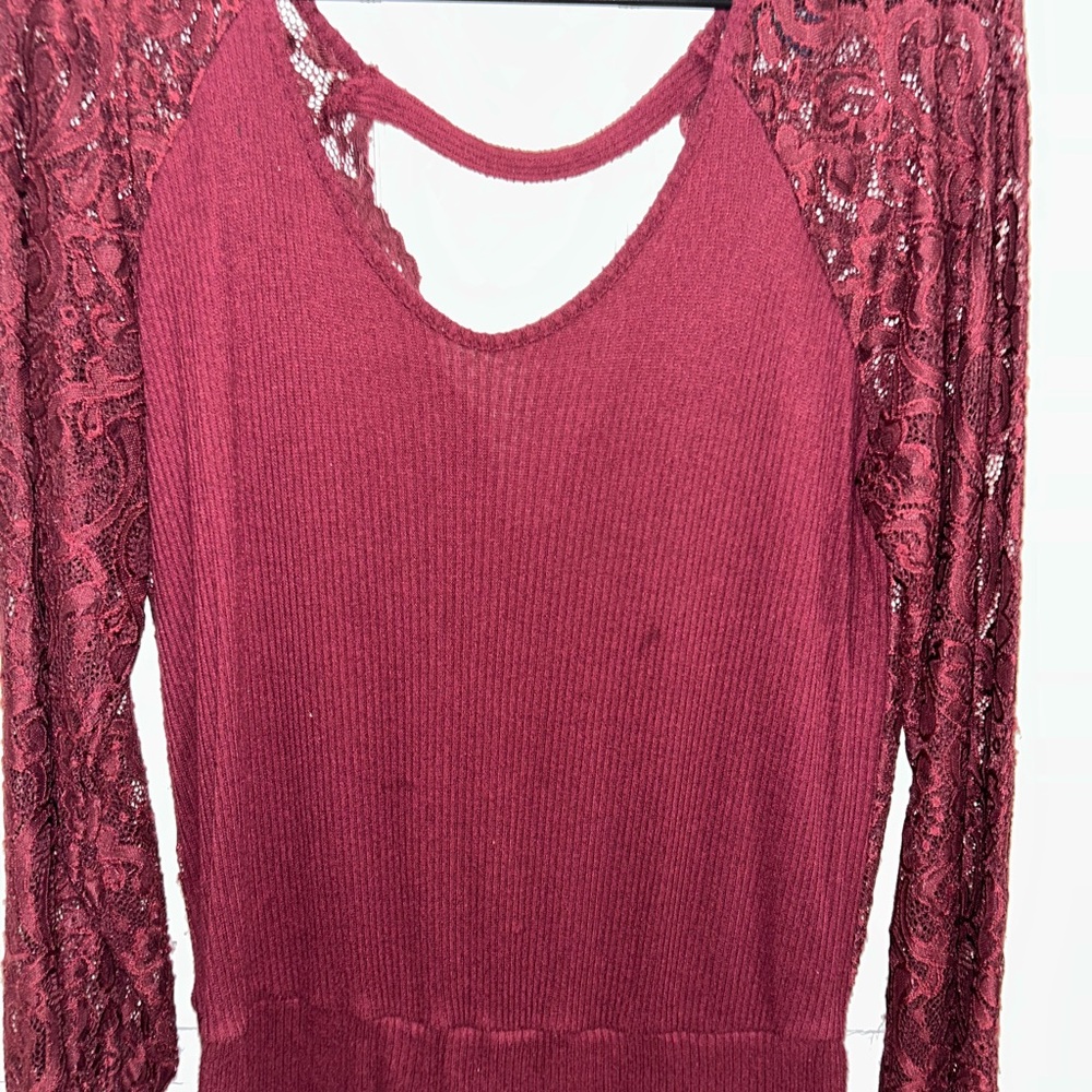 Daytrip Burgundy Lace Sleeve Blouse